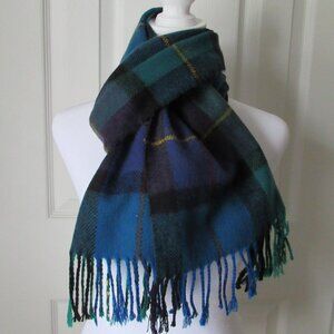 Blue and Green Preppy Tartan Scarf Wrap Fringe 100% Acrylic Soft Cozy